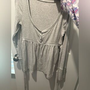 Hollister Gray Long Sleeve Women's Babydoll Top